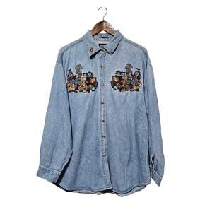Quizz New York Embroidered Chambray Button-Up Plus Size 22 Autumn Scarecrows